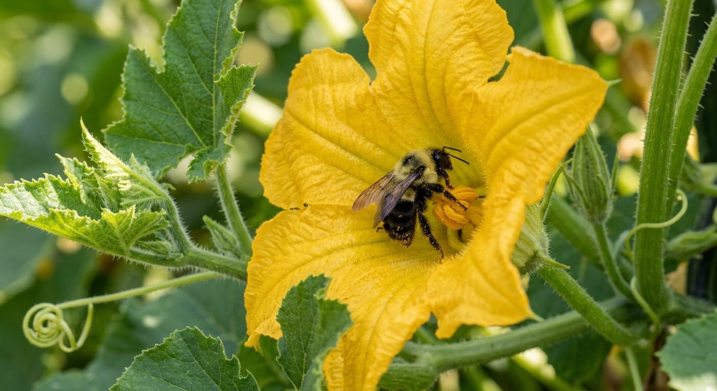 Bumblebee on squash bloom Bumblebee on squash bloom